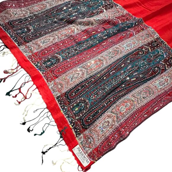Elegant Lightweight Soft Pashmina-Style Shawl Wrap Scarf with Sequins Ultra-Soft - Picture 8 of 16